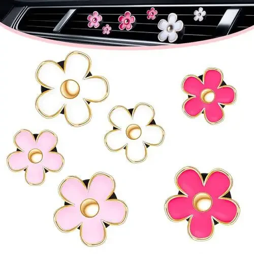 OBTANIM 6 PCS Car Air Vent Clips Colorful Daisy Flower Car Air Freshener Clip Air Conditioning Outlet Clip for Car Interior Decoration Accessories (2 Size, White, Pink, Red) - 1