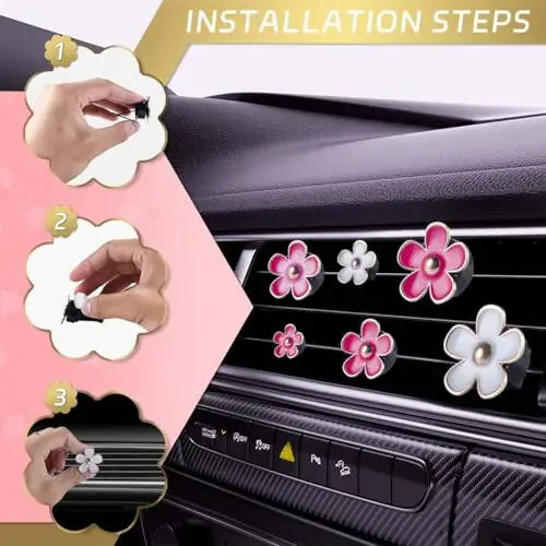 OBTANIM 6 PCS Car Air Vent Clips Colorful Daisy Flower Car Air Freshener Clip Air Conditioning Outlet Clip for Car Interior Decoration Accessories (2 Size, White, Pink, Red) - 4