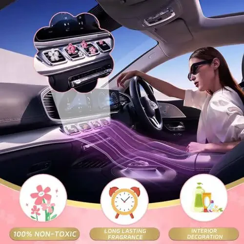 OBTANIM 6 PCS Car Air Vent Clips Colorful Daisy Flower Car Air Freshener Clip Air Conditioning Outlet Clip for Car Interior Decoration Accessories (2 Size, White, Pink, Red) - 5