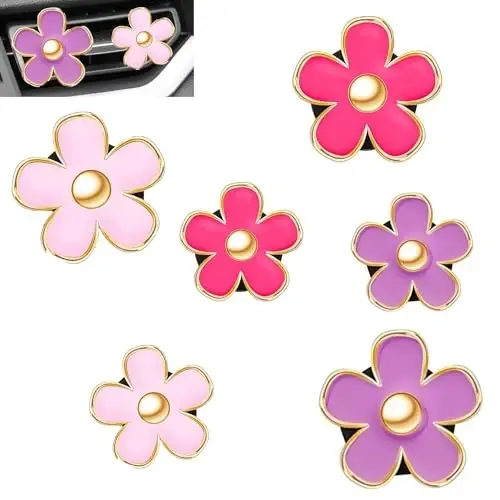 OBTANIM 6 PCS Car Air Vent Clips Colorful Daisy Flower Car Air Freshener Clip Air Conditioning Outlet Clip for Car Interior Decoration Accessories (Pink, Purple, Red, 2 Size) - OBTANIM