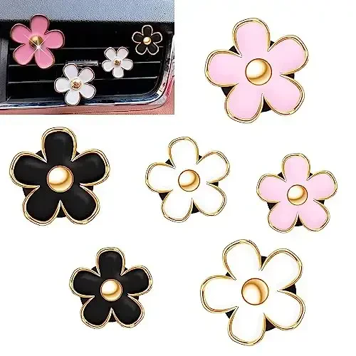 OBTANIM 6 PCS Car Air Vent Clips Colorful Daisy Flower Car Air Freshener Clip Air Conditioning Outlet Clip with 3 PCS Refill Tablets for Car Interior Decoration Accessories (2 Size, White, Pink, - 1