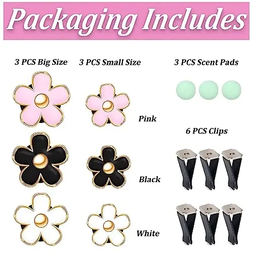 OBTANIM 6 PCS Car Air Vent Clips Colorful Daisy Flower Car Air Freshener Clip Air Conditioning Outlet Clip with 3 PCS Refill Tablets for Car Interior Decoration Accessories (2 Size, White, Pink, - 3