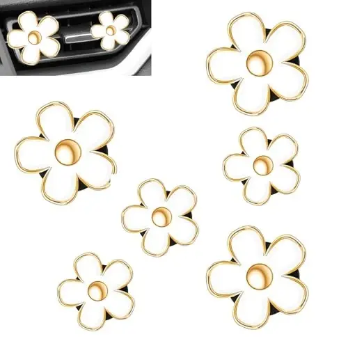 OBTANIM 6 PCS Car Air Vent Clips White Daisy Flower Car Air Freshener Clip Air Conditioning Outlet Clip for Car Interior Decoration Accessories (2 Size) - 4