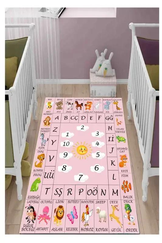 Обучающий Детский Игровой Ковер Нескользящий Машинная Стирка Развивающий Ковер для Детской Комнаты - Renkli4462 - 2