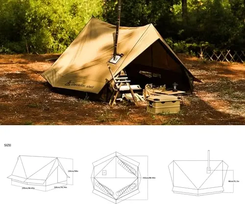 Hot Tent with Stove Jack – 4 Season Waterproof & Windproof Shelter for 1–4 People, Lightweight for Camping, Hiking, Hunting & Fishing - 3