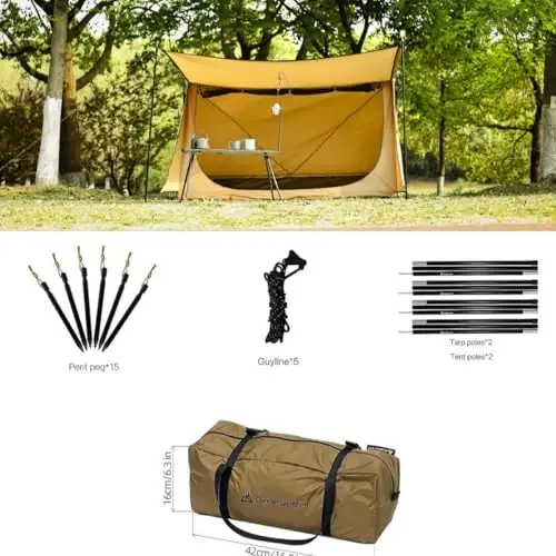 Hot Tent with Stove Jack – 4 Season Waterproof & Windproof Shelter for 1–4 People, Lightweight for Camping, Hiking, Hunting & Fishing - 2