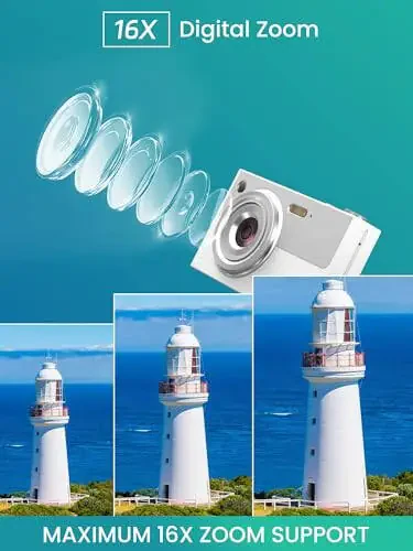 Ocakuiter Digital Camera, 4K Kids Camera, 16X Zoom, Point and Shoot Digital Camera with 32GB Card, Portable Small Camera with Autofocus for Kids Teens Beginners - 2