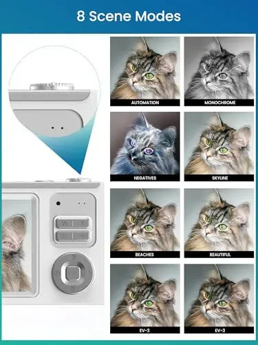 Ocakuiter Raqamli Kamera, 4K Bolalar Kamerasi, 16X kattalashtirish, 32GB karta ega, Avtofokusli Portativ Kichik Kamera Bolalar O'smirlar Boshlang'ich uchun - 4