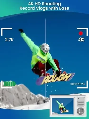 Ocakuiter Raqamli Kamera, 4K Bolalar Kamerasi, 16X kattalashtirish, 32GB karta ega, Avtofokusli Portativ Kichik Kamera Bolalar O'smirlar Boshlang'ich uchun - 7