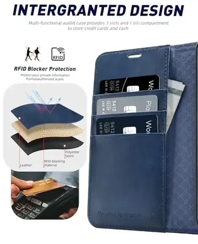 OCASE Compatible with Galaxy S24 5G Wallet Case, PU Leather Flip Folio Case with Card Holders RFID Blocking Kickstand [Shockproof TPU Inner Shell] Phone Cover (2024), Blue - 3