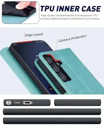 OCASE Compatible with Galaxy S24 5G Wallet Case, PU Leather Flip Folio Case with Card Holders RFID Blocking Kickstand [Shockproof TPU Inner Shell] Phone Cover (2024), Mint Green - 5