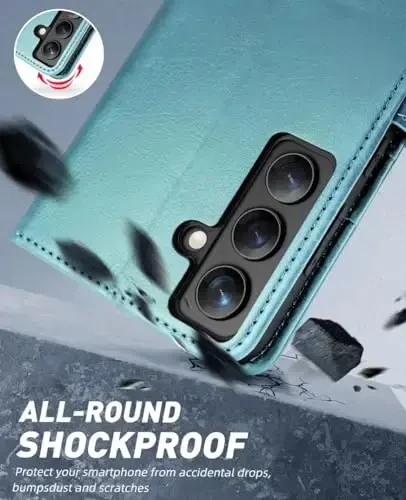 OCASE Compatible with Galaxy S24 5G Wallet Case, PU Leather Flip Folio Case with Card Holders RFID Blocking Kickstand [Shockproof TPU Inner Shell] Phone Cover (2024), Mint Green - 6