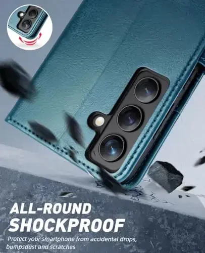 OCASE Compatible with Galaxy S24 5G Wallet Case, PU Leather Flip Folio Case with Card Holders RFID Blocking Kickstand [Shockproof TPU Inner Shell] Phone Cover (2024), Peacock Blue - 6