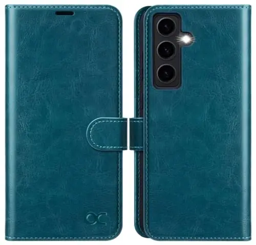 OCASE Compatible with Galaxy S24 5G Wallet Case, PU Leather Flip Folio Case with Card Holders RFID Blocking Kickstand [Shockproof TPU Inner Shell] Phone Cover (2024), Peacock Blue 