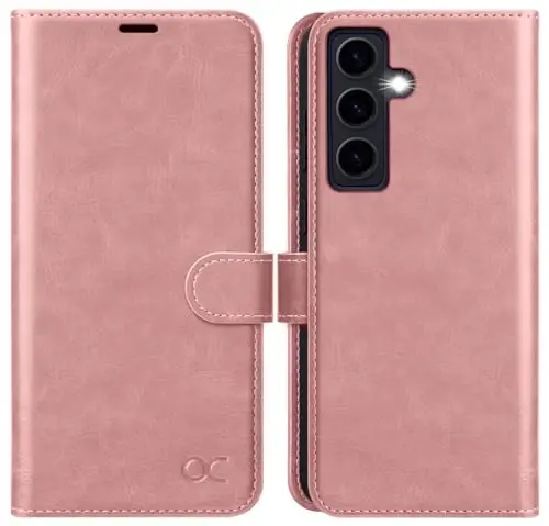 OCASE Compatible with Galaxy S24 5G Wallet Case, PU Leather Flip Folio Case with Card Holders RFID Blocking Kickstand [Shockproof TPU Inner Shell] Phone Cover (2024), Pink 
