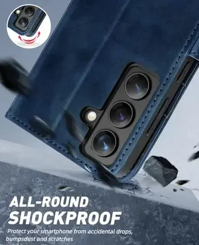 OCASE Compatible with Galaxy S24 5G Wallet Case, PU Leather Flip Folio Case with Card Holders RFID Blocking Kickstand [Shockproof TPU Inner Shell] Phone Cover (2024), Spliced Blue - 6