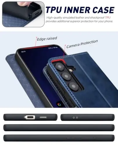 OCASE Compatible with Galaxy S24 5G Wallet Case, PU Leather Flip Folio Case with Card Holders RFID Blocking Kickstand [Shockproof TPU Inner Shell] Phone Cover (2024), Spliced Blue - 5