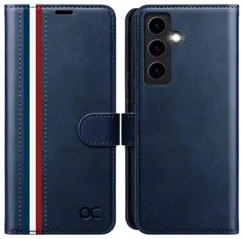 OCASE Compatible with Galaxy S24 5G Wallet Case, PU Leather Flip Folio Case with Card Holders RFID Blocking Kickstand [Shockproof TPU Inner Shell] Phone Cover (2024), Spliced Blue - 1