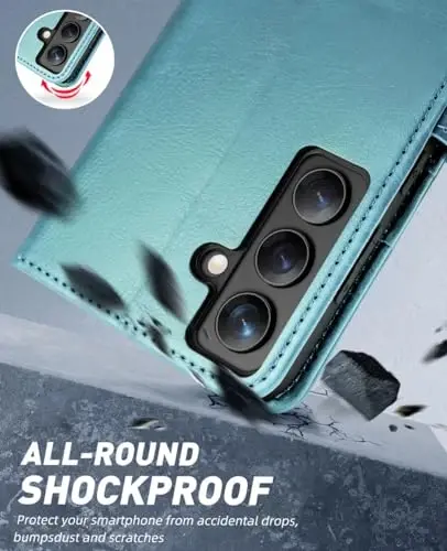 OCASE Compatible with Galaxy S24 5G Wallet Case, PU Leather Flip Folio Case with Card Holders RFID Blocking Kickstand [Shockproof TPU Inner Shell] Phone Cover (2024), Mint Green - 6