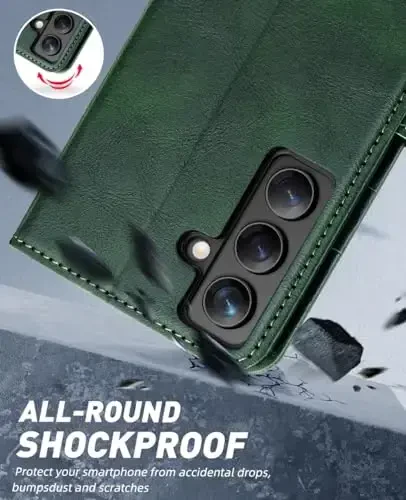 OCASE Compatible with Galaxy S24 5G Wallet Case, PU Leather Flip Folio Case with Card Holders RFID Blocking Kickstand [Shockproof TPU Inner Shell] Phone Cover (2024), Blackish Green - 6