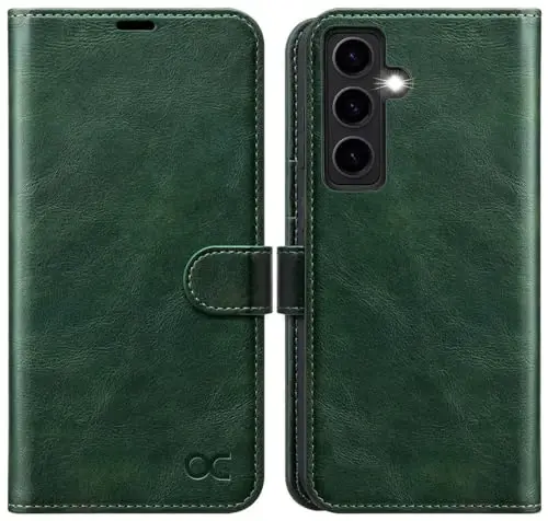 OCASE Compatible with Galaxy S24 5G Wallet Case, PU Leather Flip Folio Case with Card Holders RFID Blocking Kickstand [Shockproof TPU Inner Shell] Phone Cover (2024), Blackish Green - OCASE