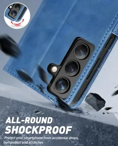 OCASE Compatible with Galaxy S24 5G Wallet Case, PU Leather Flip Folio Case with Card Holders RFID Blocking Kickstand [Shockproof TPU Inner Shell] Phone Cover (2024), Light Blue - 6