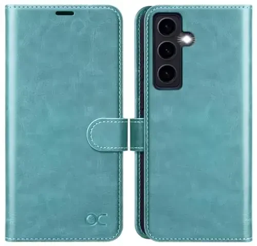 OCASE Galaxy S24 5G hamyon gʻilofi bilan mos keladi, PU teri Flip Folio gʻilofi, karta ushlagichlari RFID blokirovka qiluvchi tayanch [zarbaga chidamli TPU ichki qobigʻi] telefon qopqogʻi (2024), yalpiz yashil 