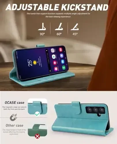 OCASE Galaxy S24 5G hamyon gʻilofi bilan mos keladi, PU teri Flip Folio gʻilofi, karta ushlagichlari RFID blokirovka qiluvchi tayanch [zarbaga chidamli TPU ichki qobigʻi] telefon qopqogʻi (2024), yalpiz yashil - 4