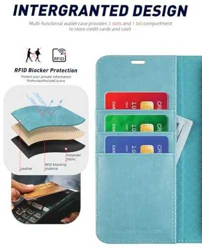 OCASE Galaxy S24 5G hamyon gʻilofi bilan mos keladi, PU teri Flip Folio gʻilofi, karta ushlagichlari RFID blokirovka qiluvchi tayanch [zarbaga chidamli TPU ichki qobigʻi] telefon qopqogʻi (2024), yalpiz yashil - 3