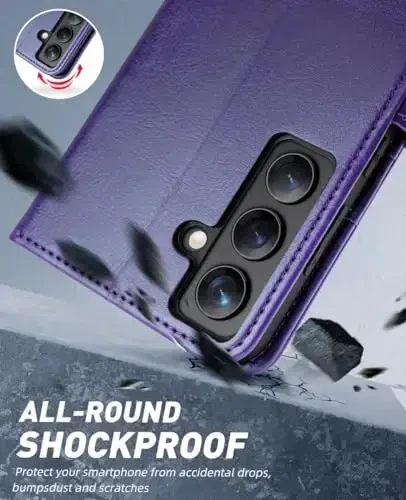 OCASE Galaxy S24 5G hamyon g‘ilofi bilan mos, PU teri flip folio g‘ilof, karta ushlagichli RFID blokirovka qilish tayanchi [zarbga chidamli TPU ichki qobig‘i] telefon qopqog‘i (2024), binafsha - 6