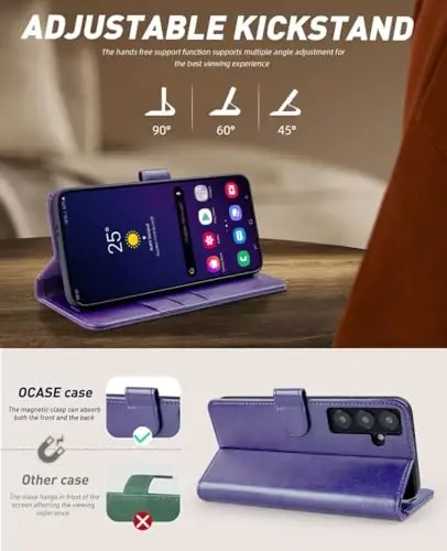 OCASE Galaxy S24 5G hamyon g‘ilofi bilan mos, PU teri flip folio g‘ilof, karta ushlagichli RFID blokirovka qilish tayanchi [zarbga chidamli TPU ichki qobig‘i] telefon qopqog‘i (2024), binafsha - 4