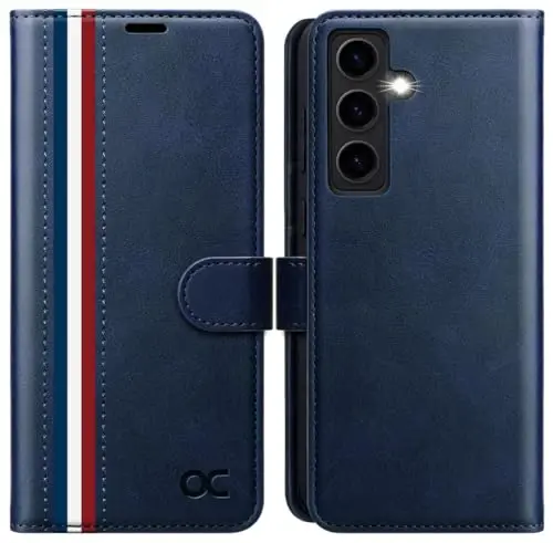 OCASE Galaxy S24 5G hamyon g‘ilofi bilan mos, PU teri Flip Folio g‘ilofi karta ushlagichlari RFID blokirovkasi tayanchi bilan [zarbaga chidamli TPU ichki qobig‘i] telefon qopqog‘i (2024), birlashtirilgan ko‘k - OCASE
