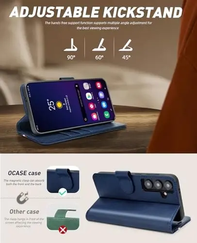OCASE Galaxy S24 5G hamyon g‘ilofi bilan mos, PU teri Flip Folio g‘ilofi karta ushlagichlari RFID blokirovkasi tayanchi bilan [zarbaga chidamli TPU ichki qobig‘i] telefon qopqog‘i (2024), birlashtirilgan ko‘k - 4