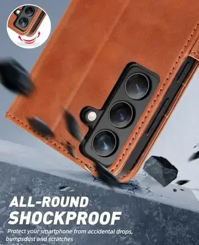 OCASE Galaxy S24 5G hamyon qutisi bilan mos keladi, PU teri Flip Folio qutisi kart egalari RFID Blocking Kickstand [zarbga chidamli TPU ichki qobig'i] telefon qopqog'i (2024), jigarrang - 6