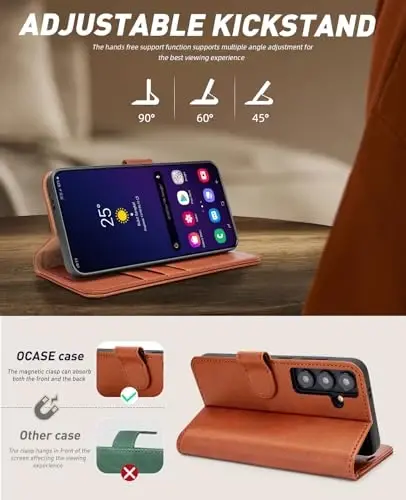 OCASE Galaxy S24 5G hamyon qutisi bilan mos keladi, PU teri Flip Folio qutisi kart egalari RFID Blocking Kickstand [zarbga chidamli TPU ichki qobig'i] telefon qopqog'i (2024), jigarrang - 4