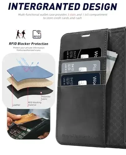 OCASE Galaxy S24 5G hamyon qutisi bilan mos keladi, PU teri Flip Folio qutisi karta ushlagichlari RFID blokirovka qilish tayanchi [zarbga chidamli TPU ichki qobig'i] telefon qopqog'i (2024), Grafit - 3