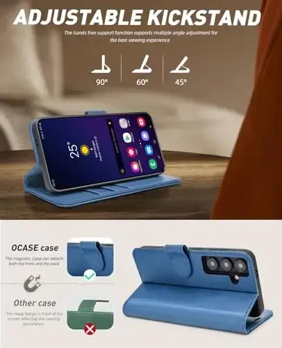 OCASE Galaxy S24 5G Wallet Case bilan mos keladi, PU Charm Flip Folio Case kartochka ushlagichlari RFID blokirovka Kickstand [zarbga chidamli TPU ichki qobig'i] telefon qopqog'i (2024), och ko'k - 4