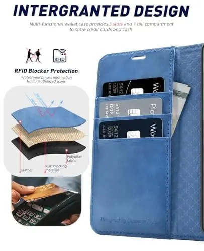 OCASE Galaxy S24 5G Wallet Case bilan mos keladi, PU Charm Flip Folio Case kartochka ushlagichlari RFID blokirovka Kickstand [zarbga chidamli TPU ichki qobig'i] telefon qopqog'i (2024), och ko'k - 3