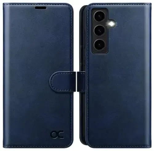 OCASE Galaxy S24 5G Wallet Case bilan mos keladi, PU teri Flip Folio Case, Kart ushlagichli RFID Blocking Kickstand [zarbga chidamli TPU ichki qobig'i] Telefon qopqog'i (2024), Moviy 