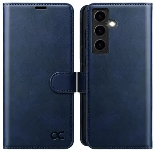 OCASE Galaxy S24 5G Wallet Case bilan mos keladi, PU teri Flip Folio Case, Kart ushlagichli RFID Blocking Kickstand [zarbga chidamli TPU ichki qobig'i] Telefon qopqog'i (2024), Moviy - 1