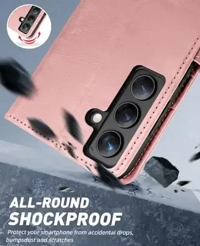 OCASE Совместимый с Galaxy S24 5G Кошелек Чехол, PU Кожаный Флип Фолио Чехол с Держателями Карт RFID Блокировка Подставка [Ударопрочный TPU Внутренний Чехол] Чехол для Телефона (2024), Розовый - 6