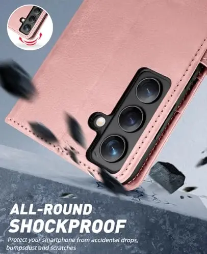 OCASE Совместимый с Galaxy S24 5G Кошелек Чехол, PU Кожаный Флип Фолио Чехол с Держателями Карт RFID Блокировка Подставка [Ударопрочный TPU Внутренний Чехол] Чехол для Телефона (2024), Розовый - 6