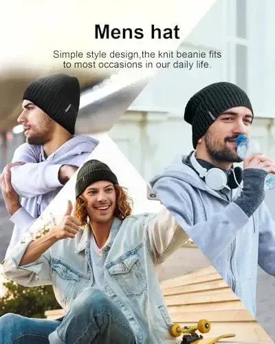 Ocatoma Beanie erkaklar ayollar uchun issiq qishki trikotaj manjetli shapka Yumshoq issiq chang'i shapkalari Unisex - 4