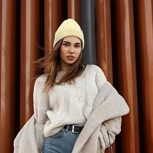Ocatoma Beanie erkaklar ayollar uchun issiq qishki trikotaj manjetli shapka yumshoq issiq chang'i shlyapalari Unisex - 4