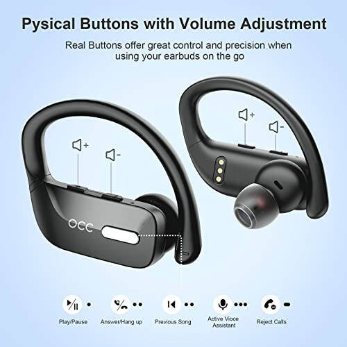 Occiam Simsiz Quloqchinlar Bluetooth Quloqchinlar 48H O'ynash Orqa Quloqchinlar Quloqqa Su o'tkazmaydigan Mikrofonli LED Displeyli Sport Yugurish Mashg'ulotlari uchun Qora - 4