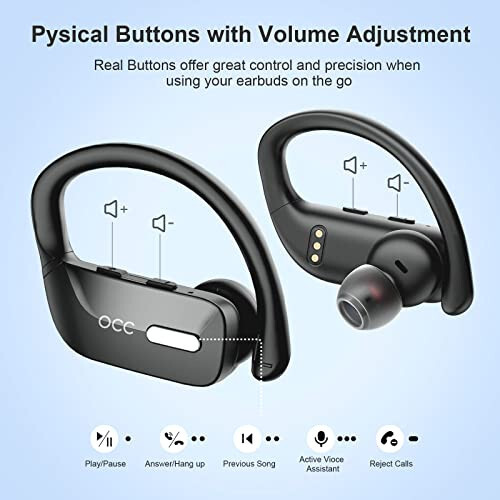 Occiam Wireless Earbuds Bluetooth Headphones 48H Play Back Earphones in Ear Waterproof with Microphone LED Display for Sports Running Workout Black - 4