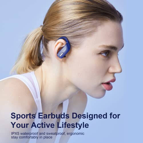 Occiam Wireless Earbuds Bluetooth Headphones 48H Play Back Earphones in Ear Waterproof with Microphone LED Display for Sports Running Workout Blue - 12