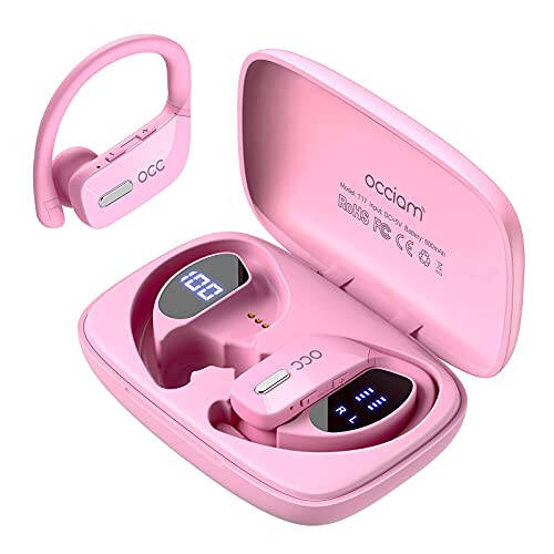 Occiam Wireless Earbuds Bluetooth Headphones 48H Play Back Earphones in Ear Waterproof with Microphone LED Display for Sports Running Workout Pink - 7