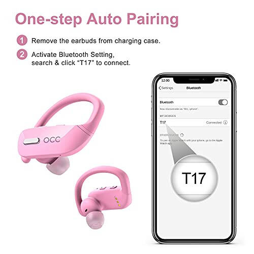 Occiam Wireless Earbuds Bluetooth Headphones 48H Play Back Earphones in Ear Waterproof with Microphone LED Display for Sports Running Workout Pink - 10