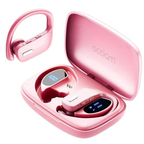 Occiam Wireless Earbuds Bluetooth Headphones 48H Play Back Earphones in Ear Waterproof with Microphone LED Display for Sports Running Workout Pink - 1